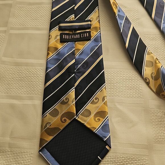 Boulevard Club Men Stripped Tie Yellow/ Navy Blue - Picture 13 of 16